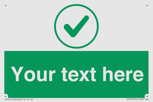 Custom green background, green tick in circle sign